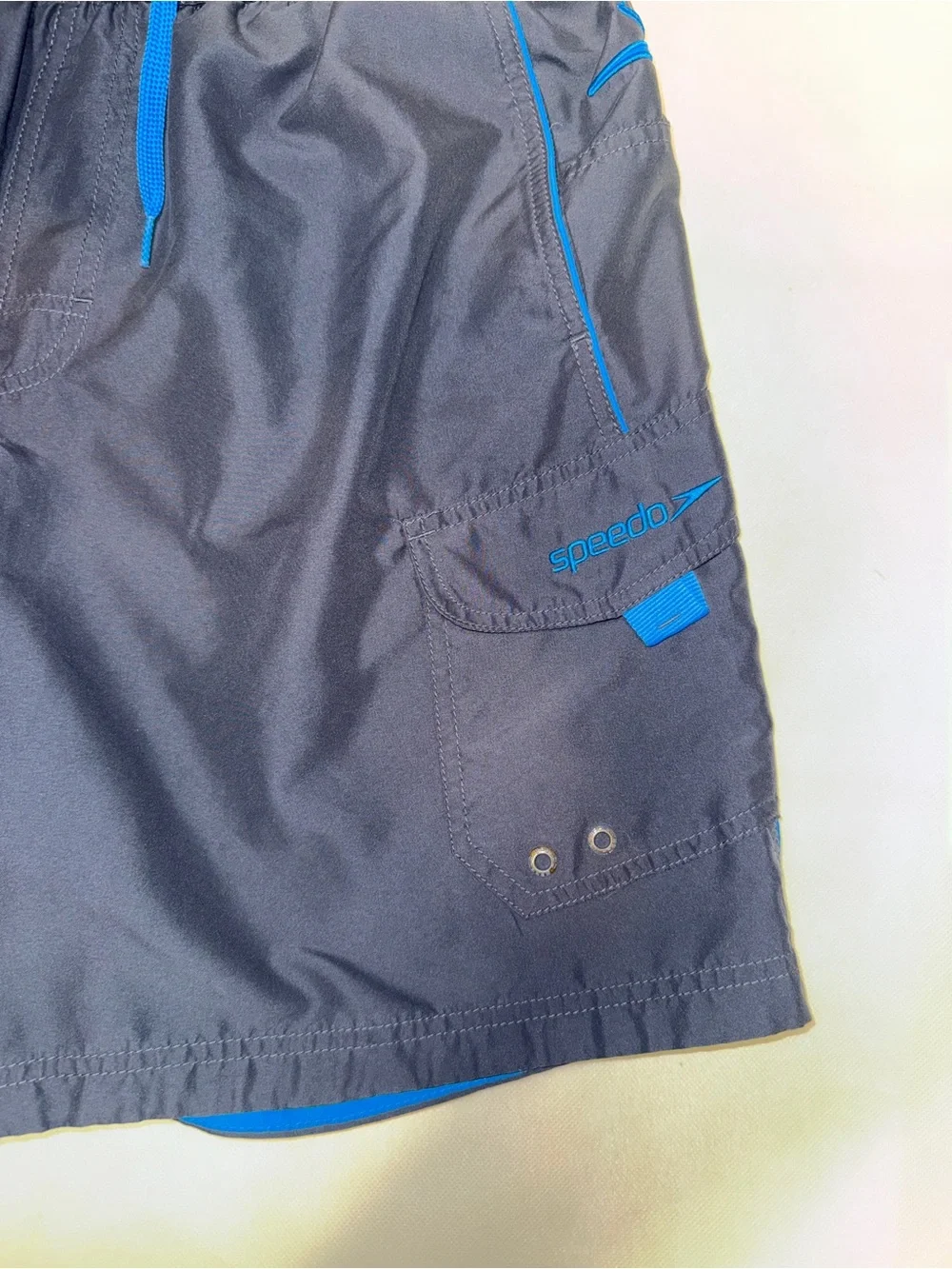 Speedo Men's Navy Swim Trunks with Bright Blue Accents